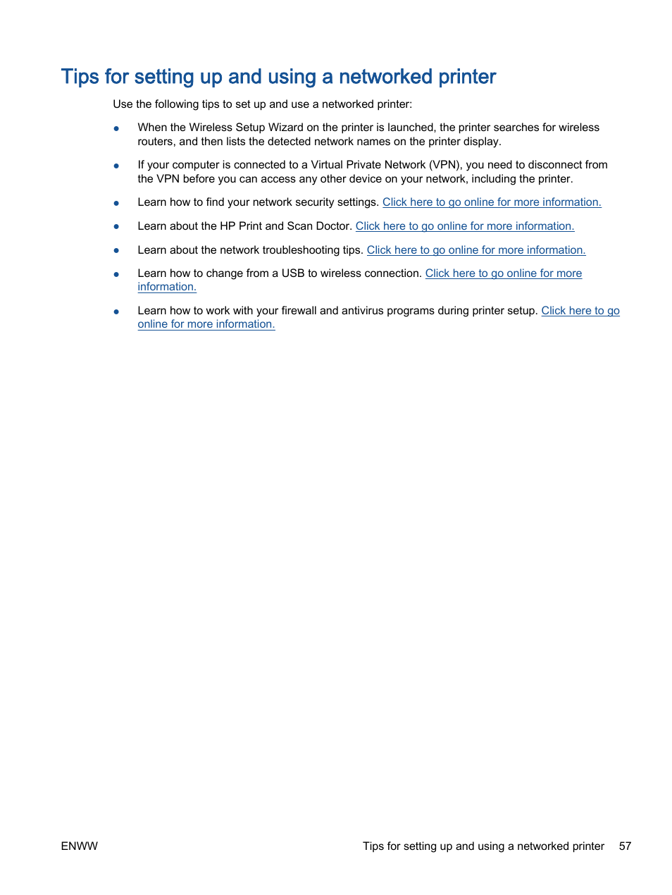 Tips for setting up and using a networked printer | HP ENVY 4501 e-All-in-One Printer User Manual | Page 61 / 108