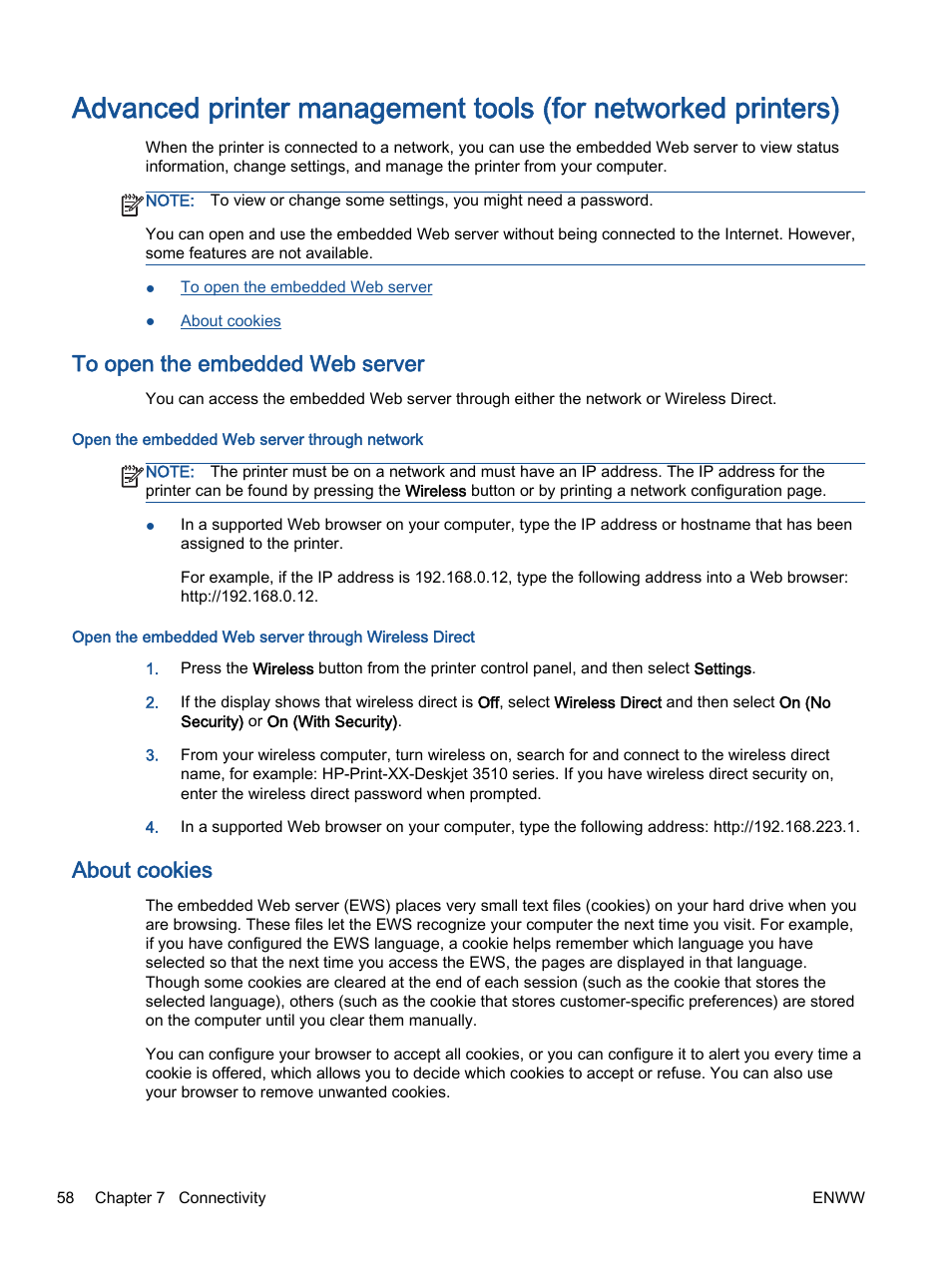 To open the embedded web server, About cookies | HP ENVY 4501 e-All-in-One Printer User Manual | Page 62 / 108