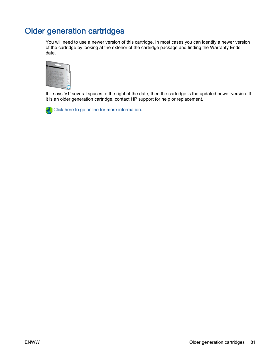 Older generation cartridges | HP ENVY 4501 e-All-in-One Printer User Manual | Page 85 / 108