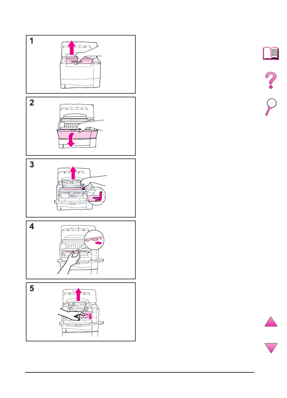 Clearing jams from the toner cartridge area | HP LaserJet 4050 Printer series User Manual | Page 120 / 260
