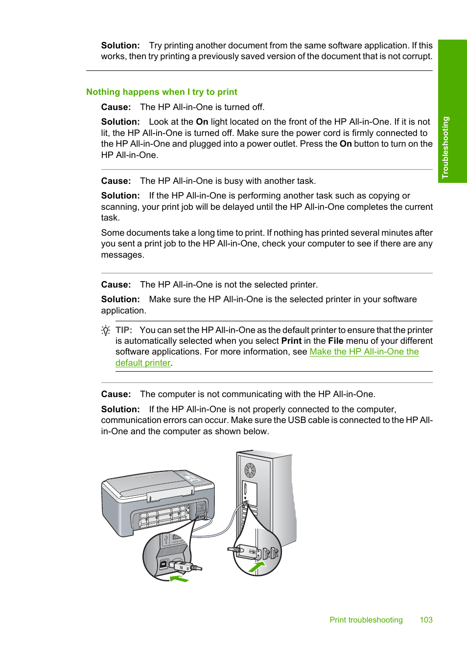 Nothing happens when i try to print | HP Deskjet F4185 All-in-One Printer User Manual | Page 105 / 140
