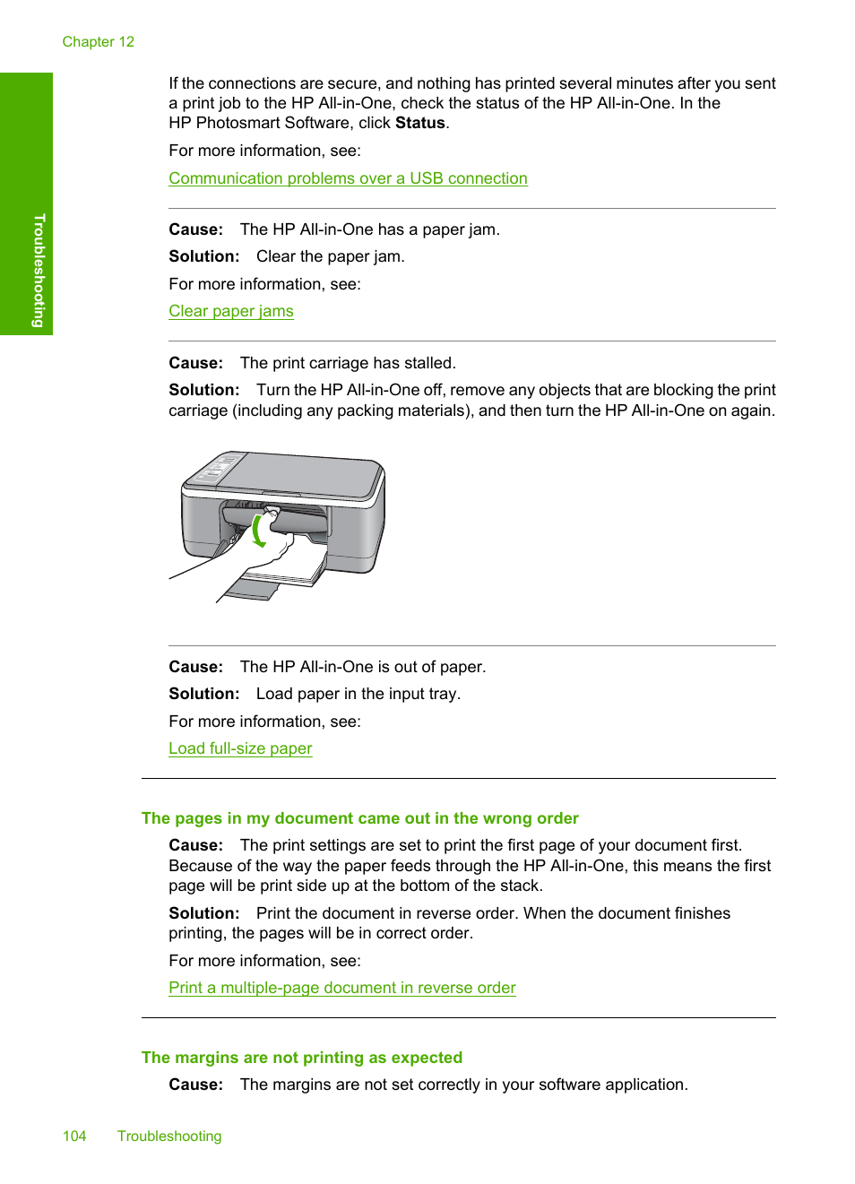 The margins are not printing as expected | HP Deskjet F4185 All-in-One Printer User Manual | Page 106 / 140