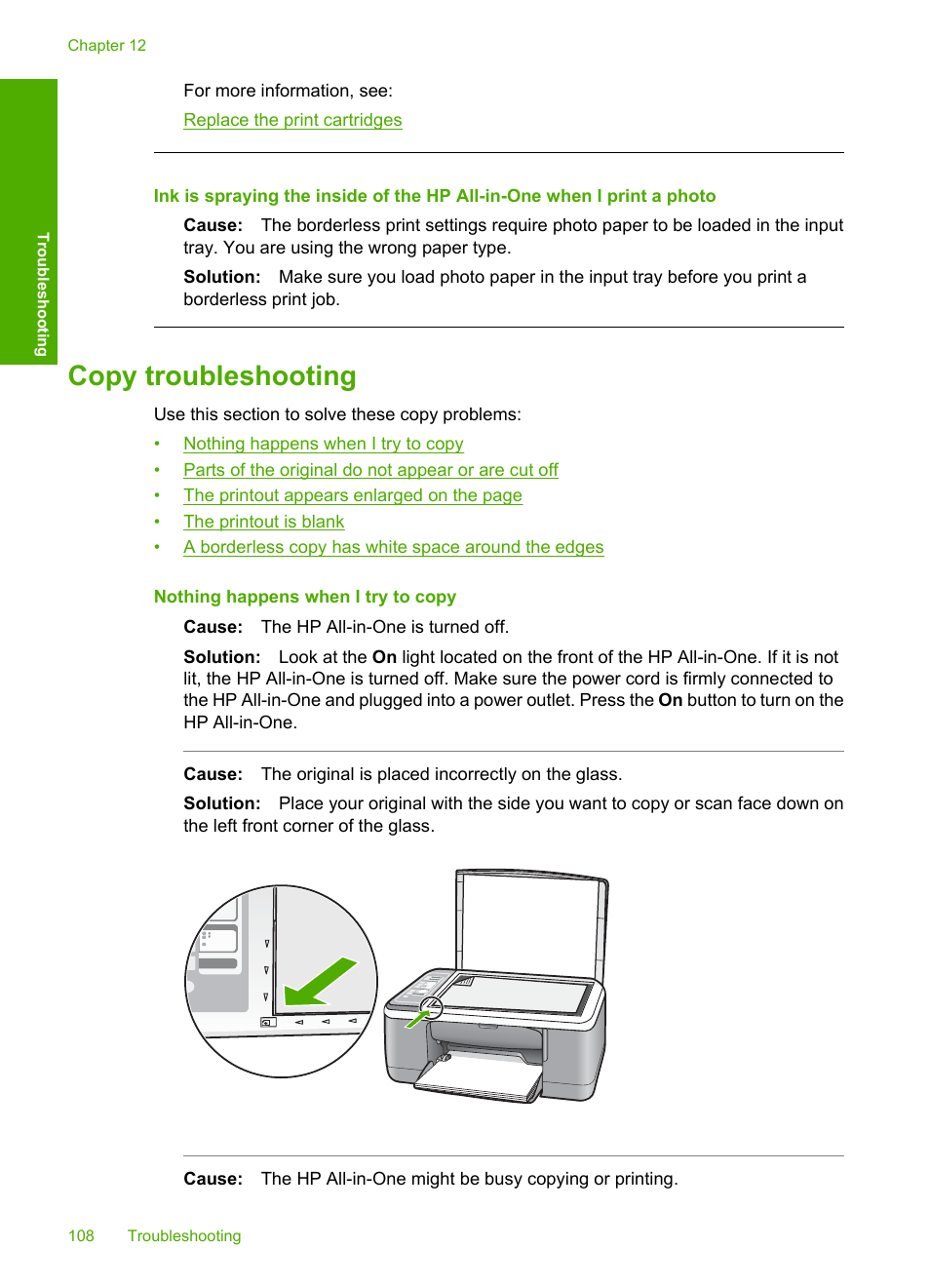 Copy troubleshooting | HP Deskjet F4185 All-in-One Printer User Manual | Page 110 / 140