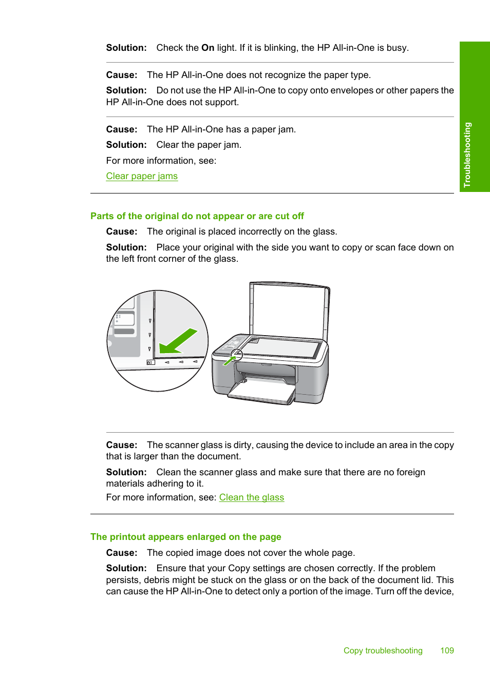 Parts of the original do not appear or are cut off | HP Deskjet F4185 All-in-One Printer User Manual | Page 111 / 140