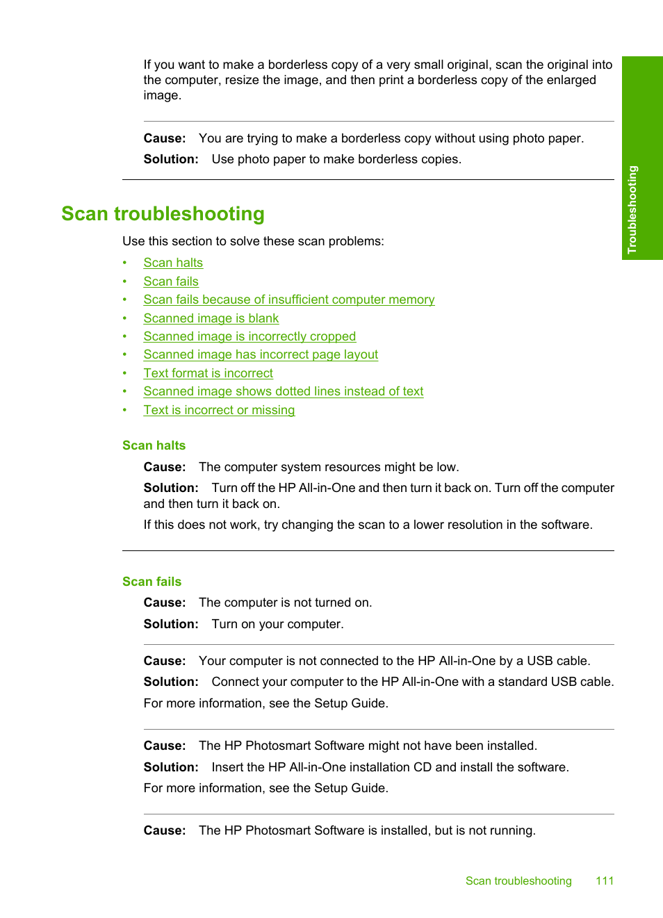 Scan troubleshooting | HP Deskjet F4185 All-in-One Printer User Manual | Page 113 / 140