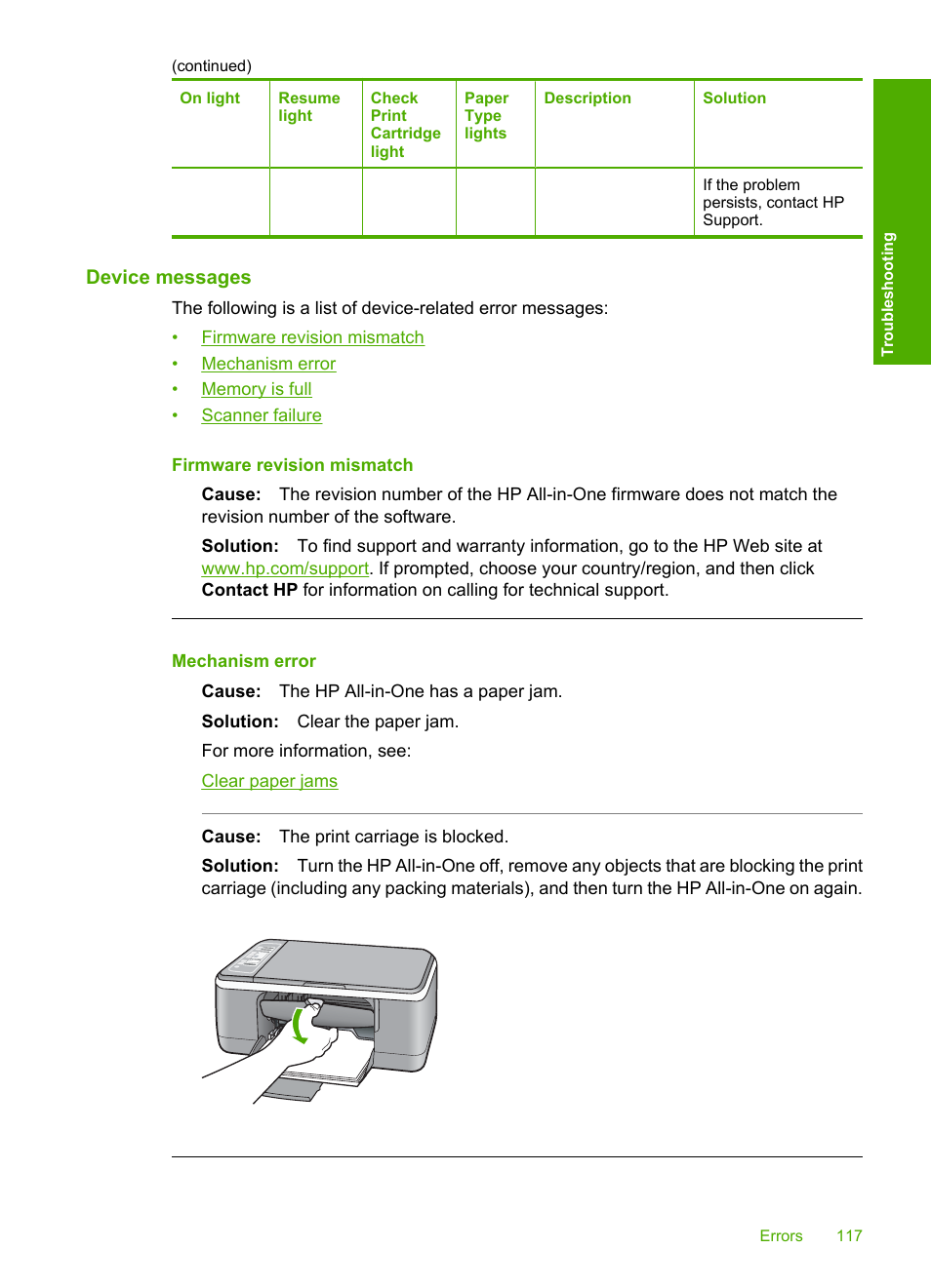 Device messages | HP Deskjet F4185 All-in-One Printer User Manual | Page 119 / 140