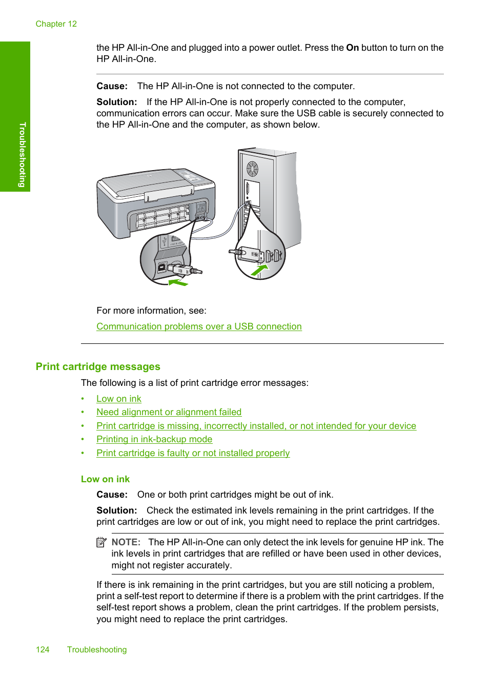Print cartridge messages | HP Deskjet F4185 All-in-One Printer User Manual | Page 126 / 140