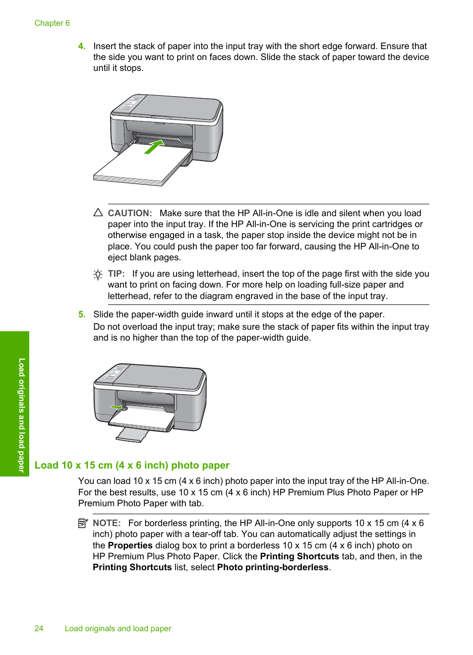 Load 10 x 15 cm (4 x 6 inch) photo paper | HP Deskjet F4185 All-in-One Printer User Manual | Page 26 / 140