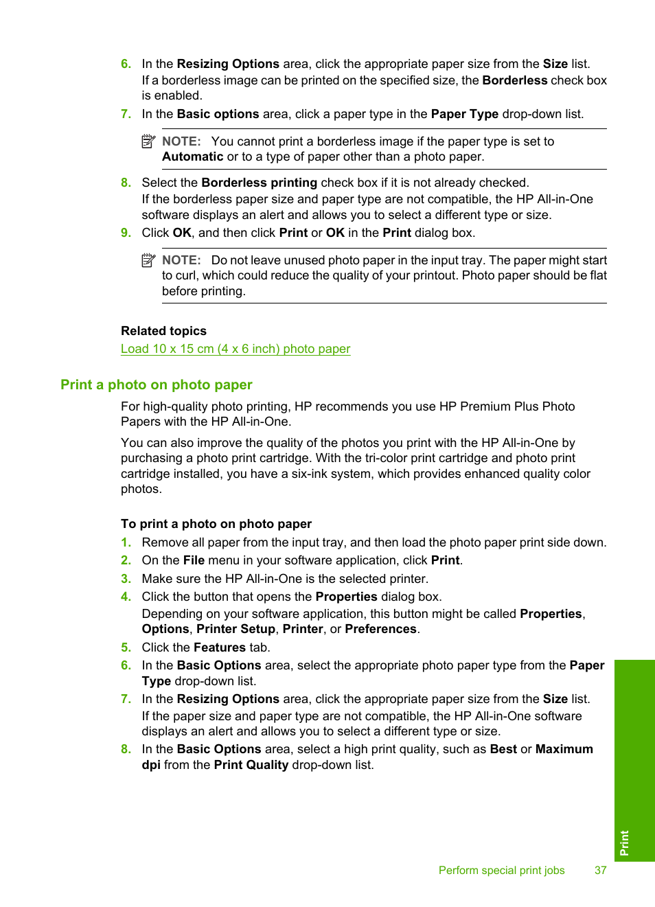 Print a photo on photo paper | HP Deskjet F4185 All-in-One Printer User Manual | Page 39 / 140