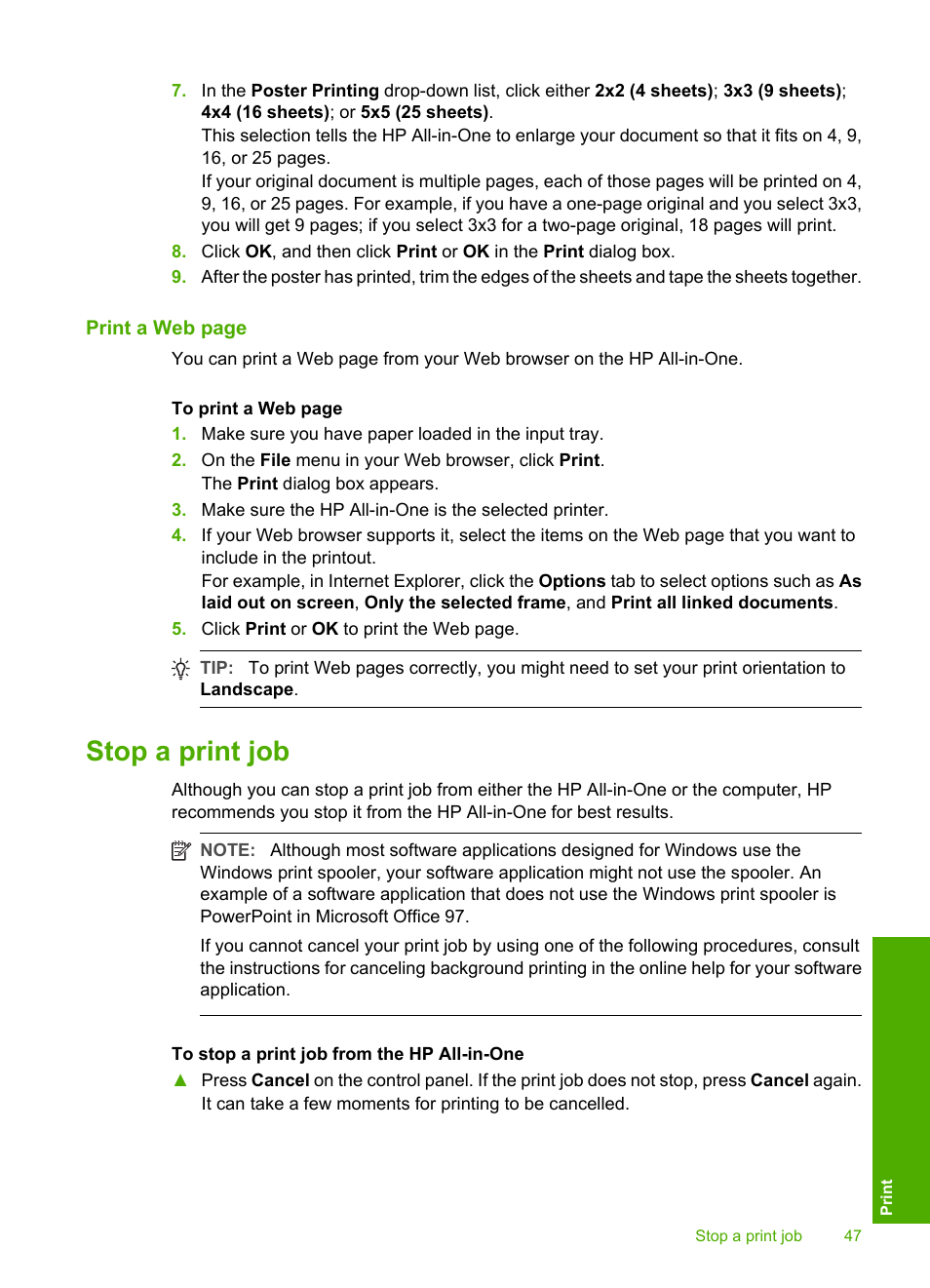 Stop a print job | HP Deskjet F4185 All-in-One Printer User Manual | Page 49 / 140