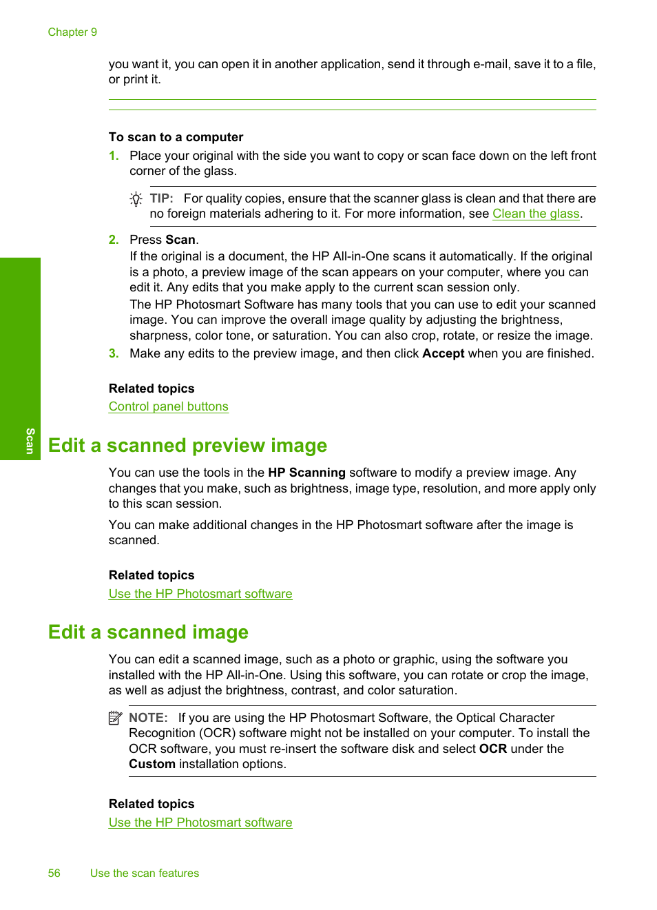 Edit a scanned preview image, Edit a scanned image, Edit a scanned preview image edit a scanned image | HP Deskjet F4185 All-in-One Printer User Manual | Page 58 / 140