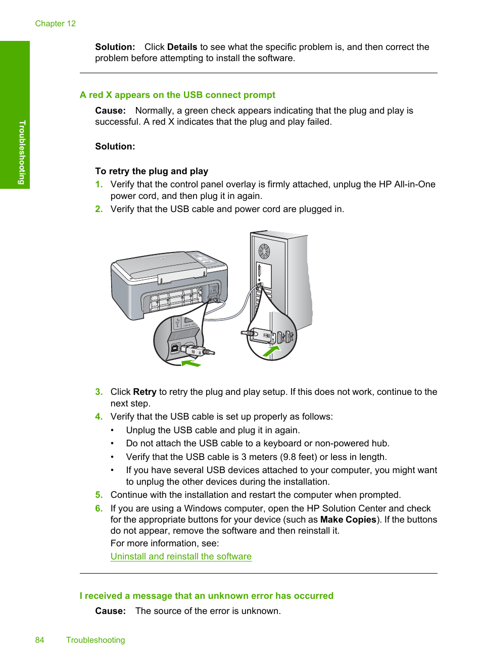 A red x appears on the usb connect prompt | HP Deskjet F4185 All-in-One Printer User Manual | Page 86 / 140