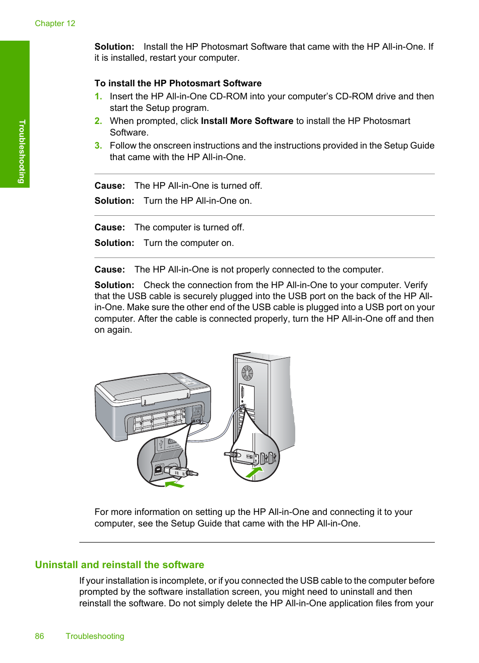 Uninstall and reinstall the software | HP Deskjet F4185 All-in-One Printer User Manual | Page 88 / 140