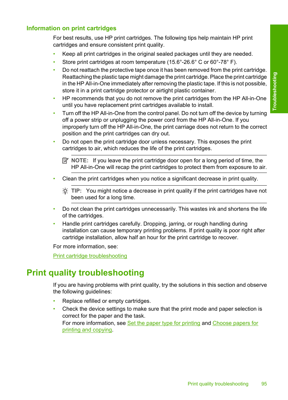 Information on print cartridges, Print quality troubleshooting | HP Deskjet F4185 All-in-One Printer User Manual | Page 97 / 140