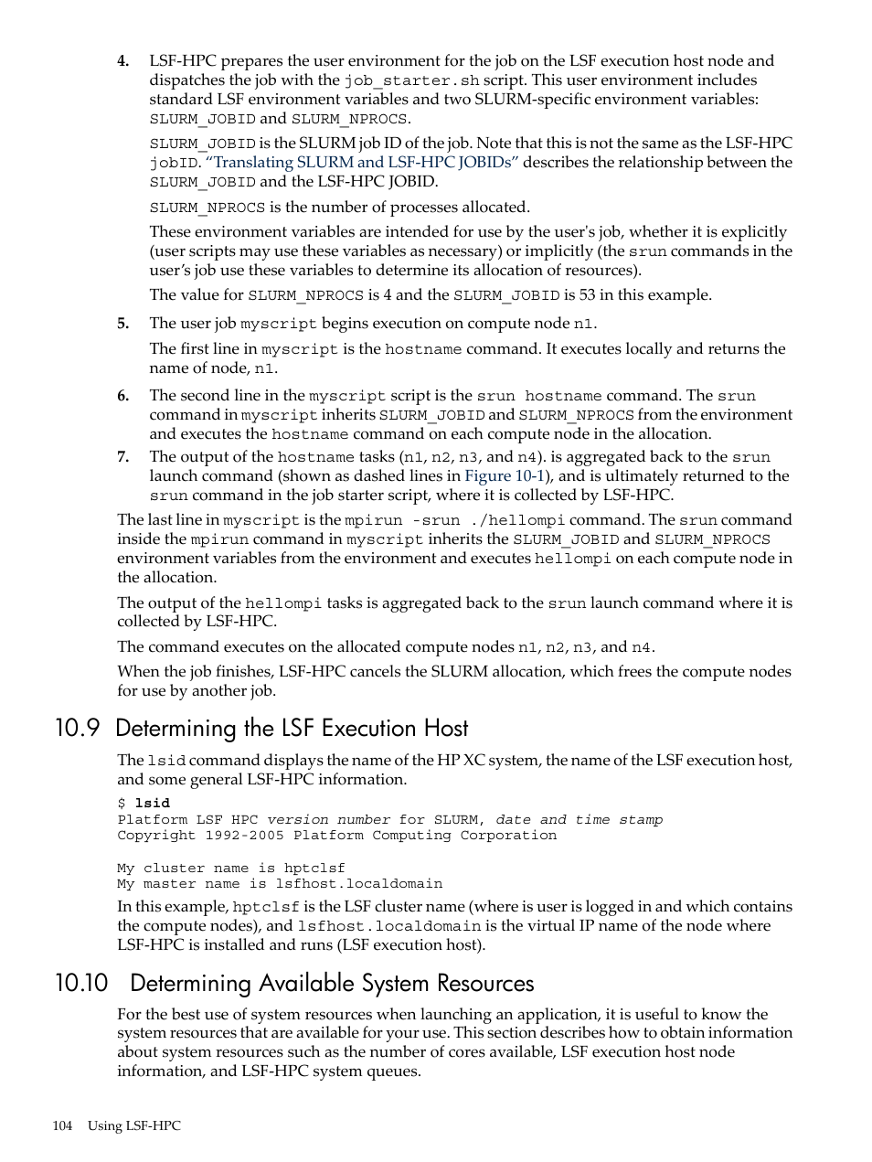 9 determining the lsf execution host, 10 determining available system resources | HP XC System 3.x Software User Manual | Page 104 / 145