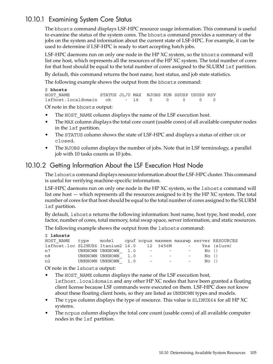 1 examining system core status, Examining, Getting | HP XC System 3.x Software User Manual | Page 105 / 145