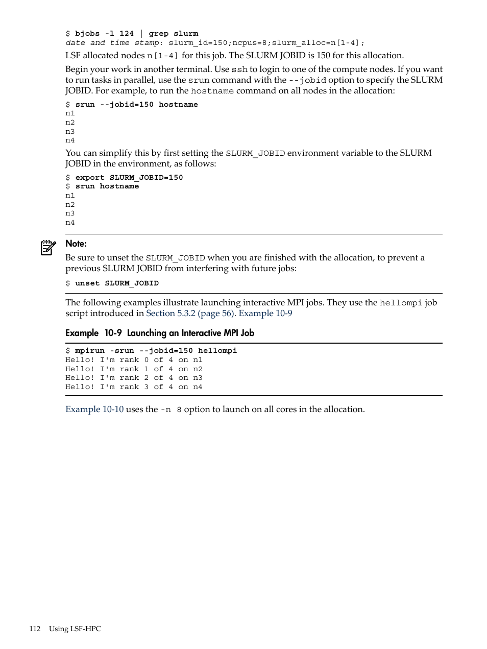 Launching an interactive mpi job | HP XC System 3.x Software User Manual | Page 112 / 145
