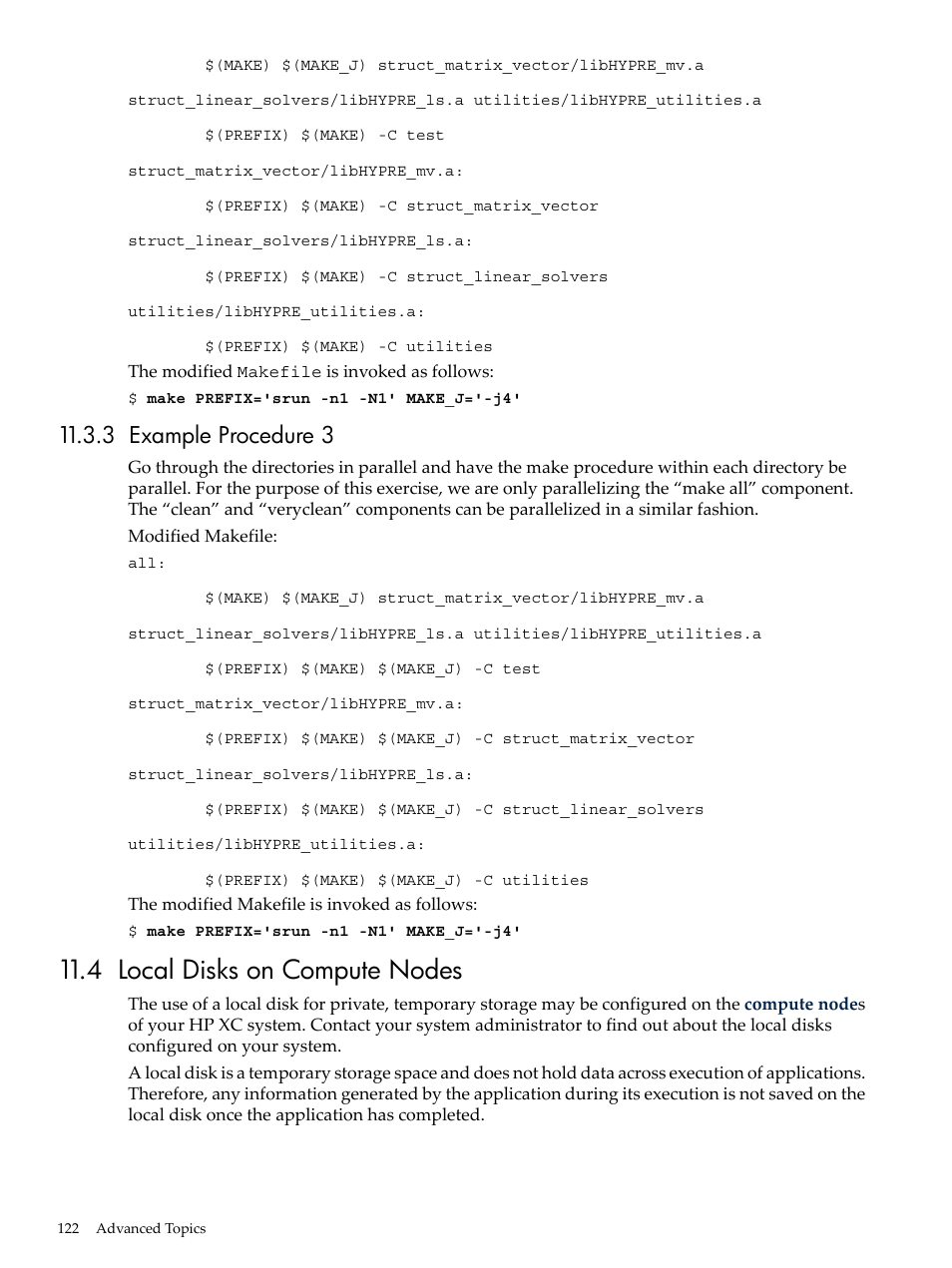 3 example procedure 3, 4 local disks on compute nodes, Example procedure 3 | HP XC System 3.x Software User Manual | Page 122 / 145