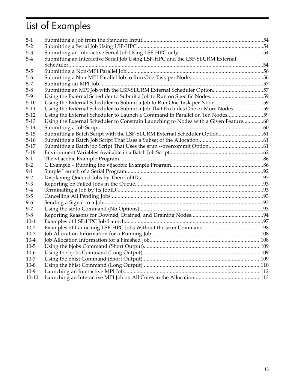 List of examples | HP XC System 3.x Software User Manual | Page 13 / 145