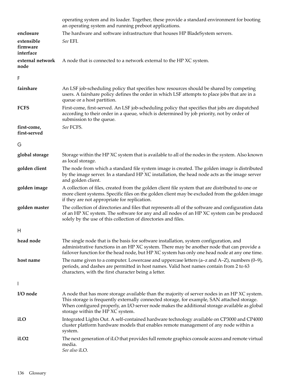 Head node, Host name | HP XC System 3.x Software User Manual | Page 136 / 145