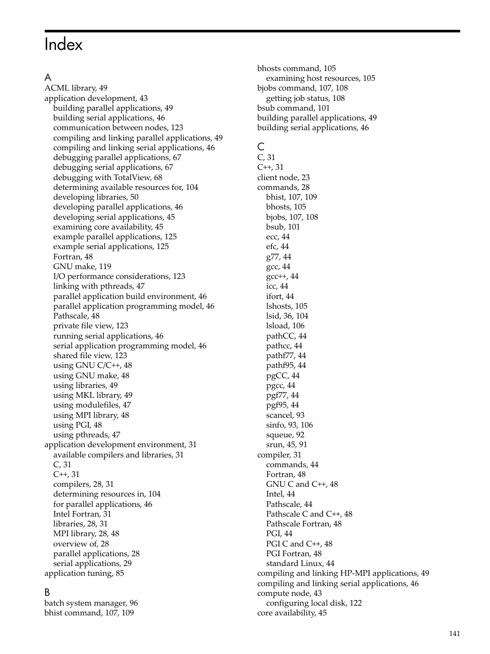 Index | HP XC System 3.x Software User Manual | Page 141 / 145