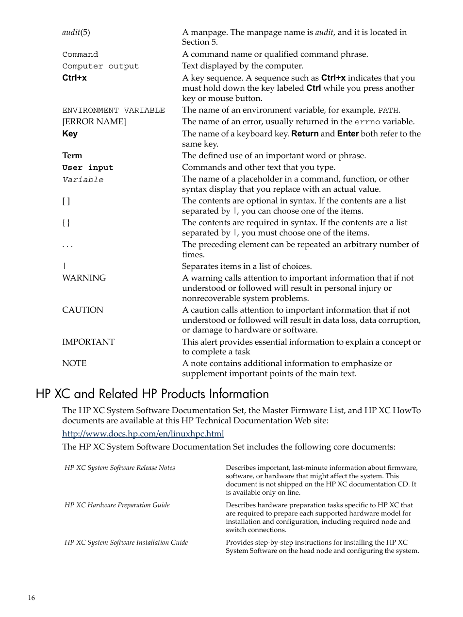 Hp xc and related hp products information | HP XC System 3.x Software User Manual | Page 16 / 145