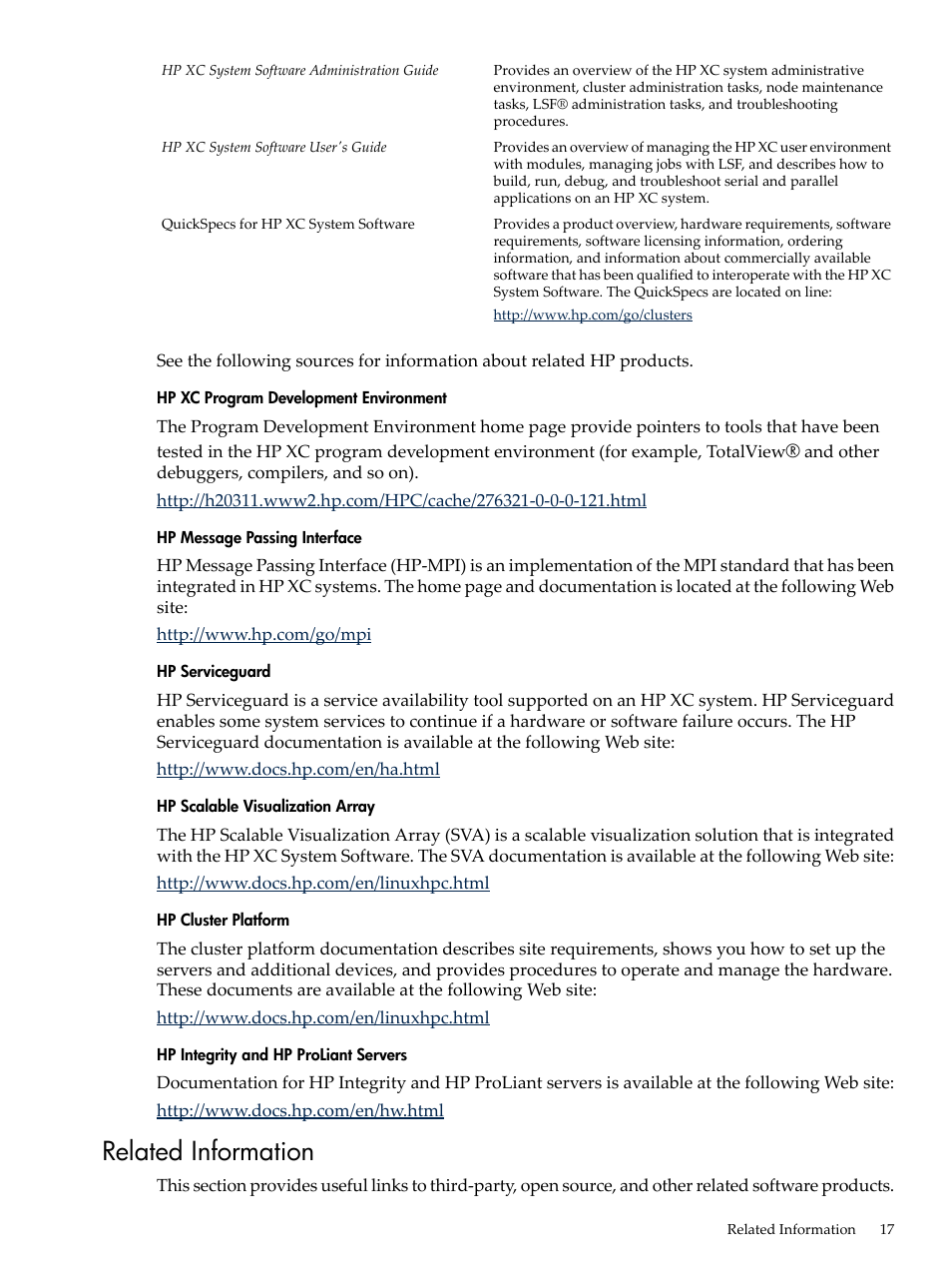 Related information | HP XC System 3.x Software User Manual | Page 17 / 145
