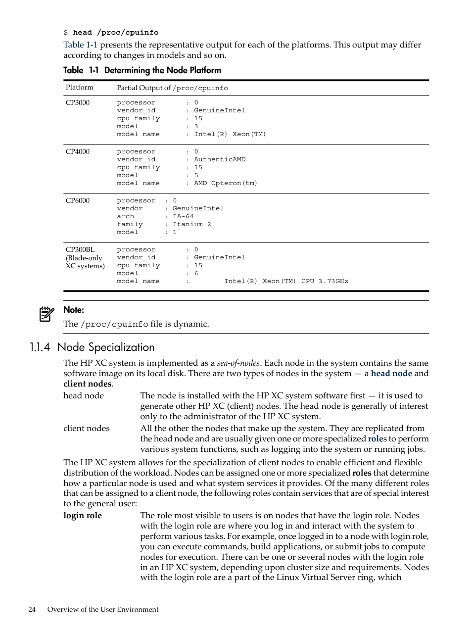 4 node specialization, Determining the node platform | HP XC System 3.x Software User Manual | Page 24 / 145