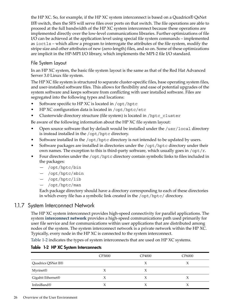 7 system interconnect network, Hp xc system interconnects | HP XC System 3.x Software User Manual | Page 26 / 145