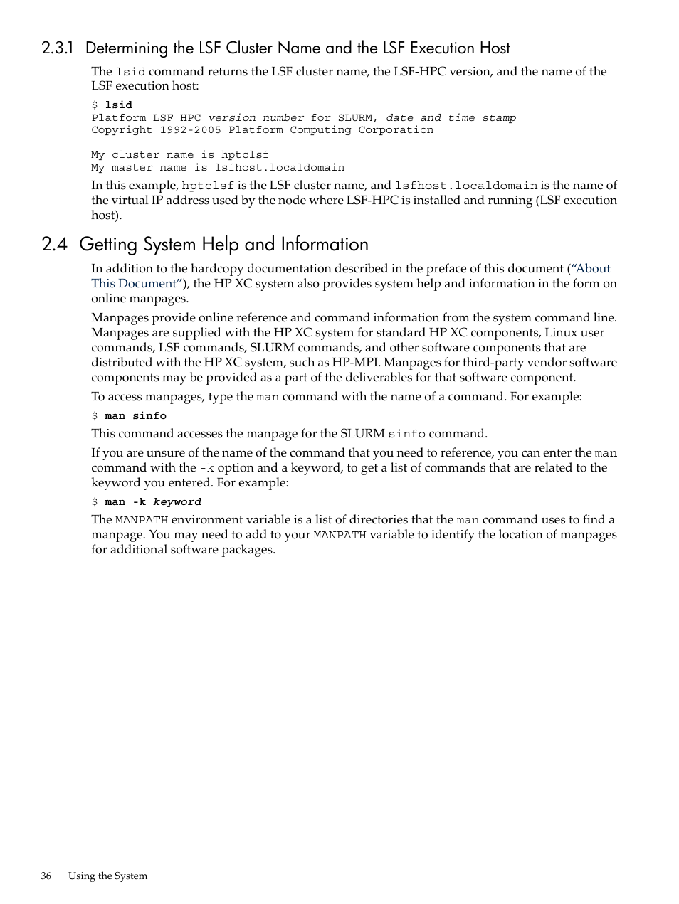 4 getting system help and information | HP XC System 3.x Software User Manual | Page 36 / 145