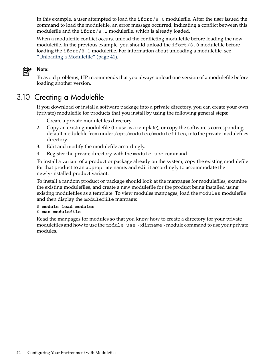 10 creating a modulefile | HP XC System 3.x Software User Manual | Page 42 / 145