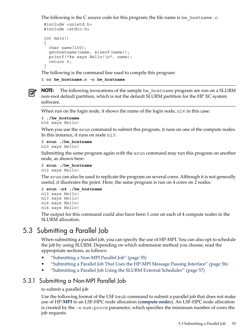 3 submitting a parallel job, 1 submitting a non-mpi parallel job | HP XC System 3.x Software User Manual | Page 55 / 145