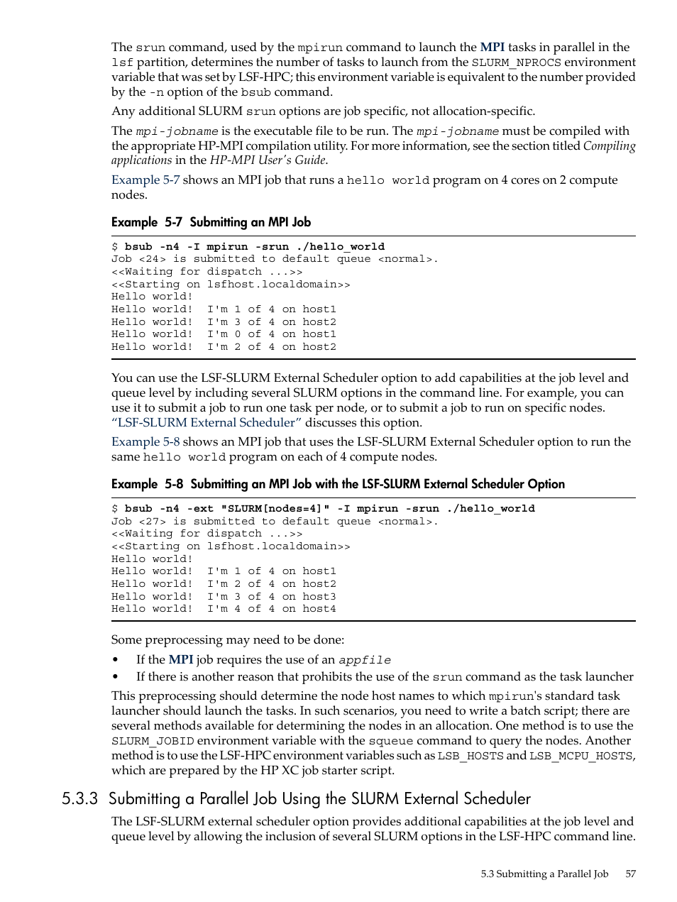 Submitting an mpi job | HP XC System 3.x Software User Manual | Page 57 / 145