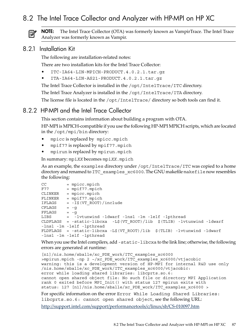 1 installation kit, 2 hp-mpi and the intel trace collector | HP XC System 3.x Software User Manual | Page 87 / 145