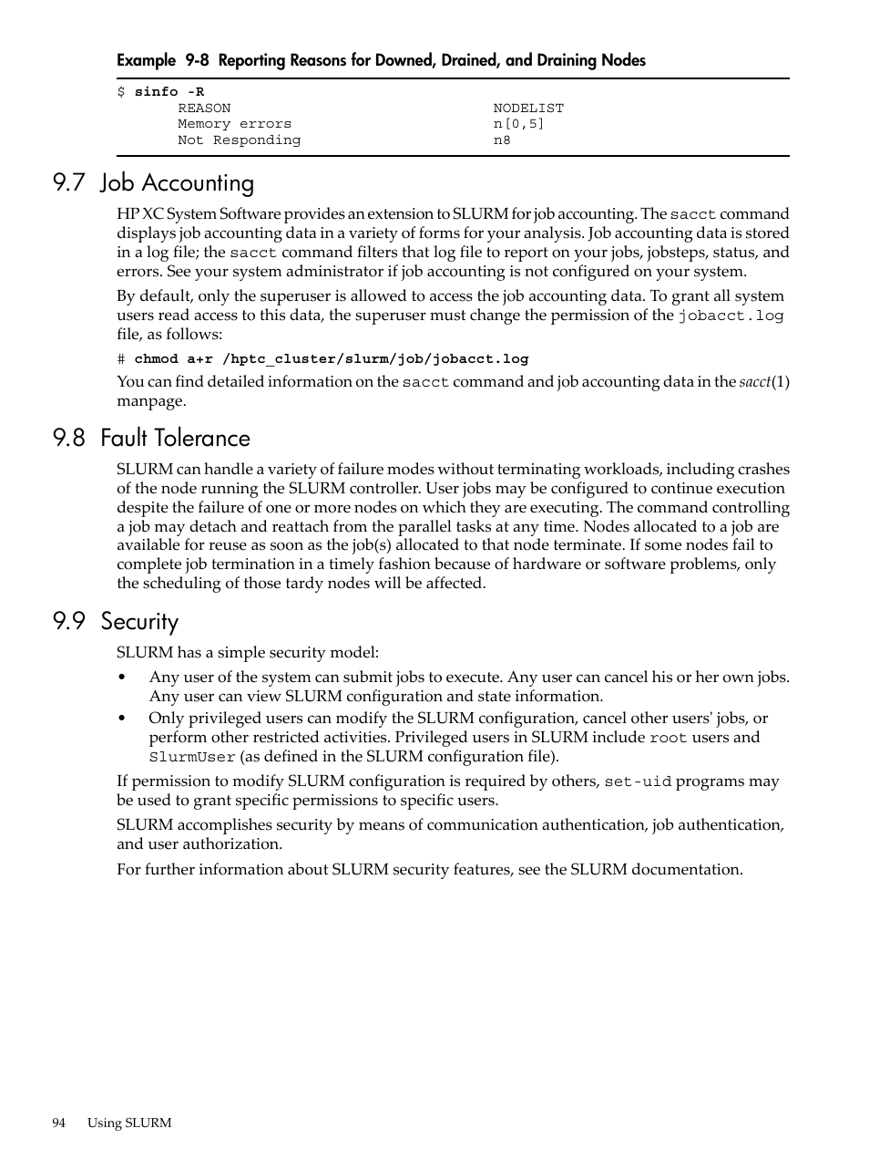 7 job accounting, 8 fault tolerance, 9 security | 7 job accounting 9.8 fault tolerance 9.9 security | HP XC System 3.x Software User Manual | Page 94 / 145