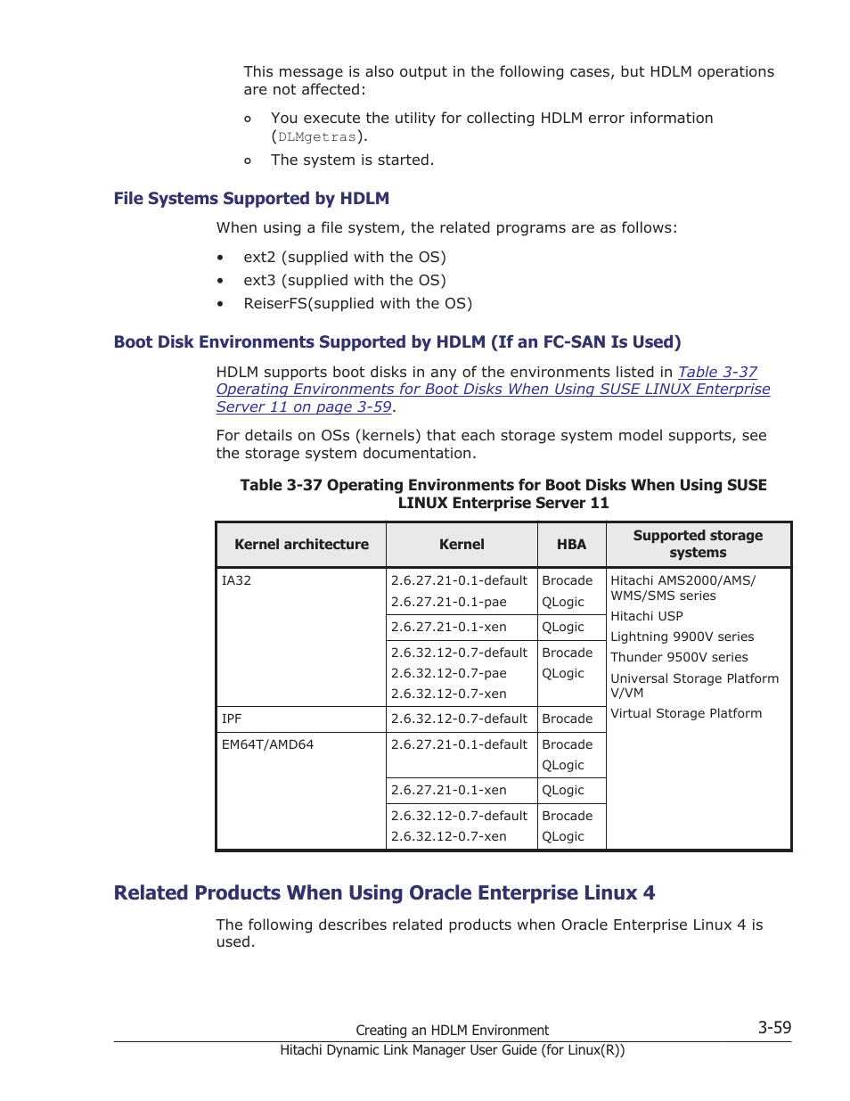 File systems supported by hdlm -59, Related | HP XP P9500 Storage User Manual | Page 127 / 640