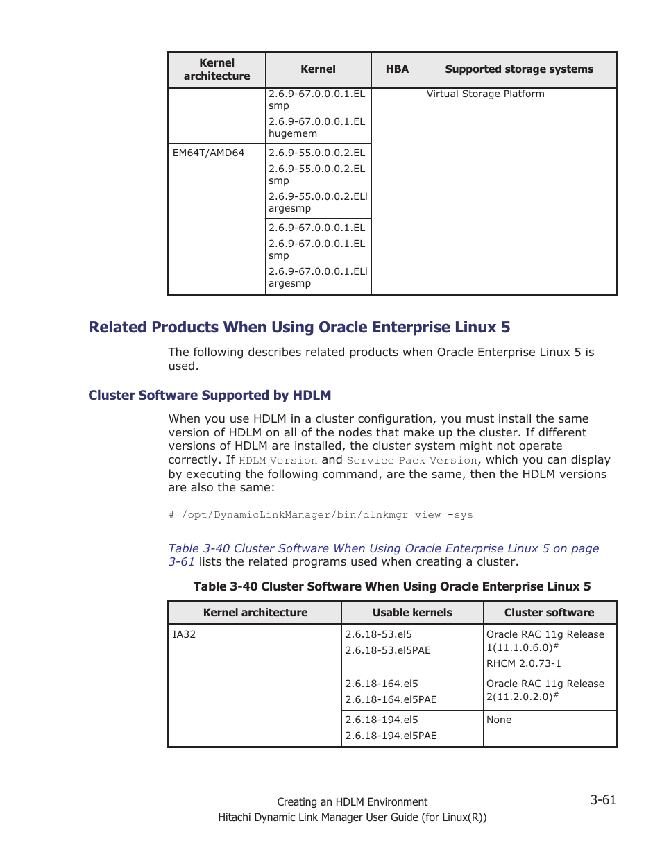 Cluster software supported by hdlm -61, Cluster software, Related products when using oracle | Related | HP XP P9500 Storage User Manual | Page 129 / 640