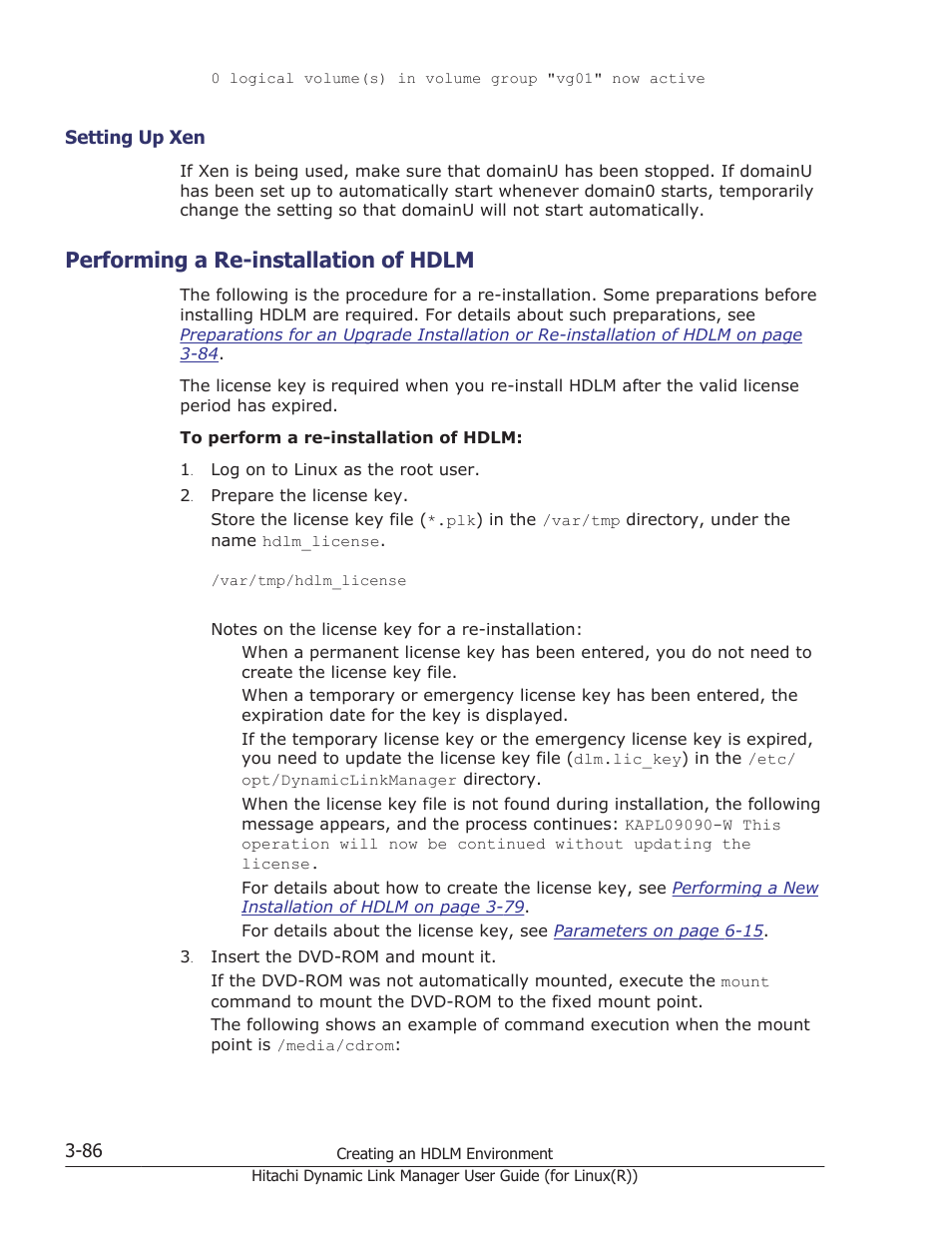 Performing a re-installation of hdlm, Setting up xen -86, Performing a re-installation of hdlm -86 | Performing a re-installation of | HP XP P9500 Storage User Manual | Page 154 / 640