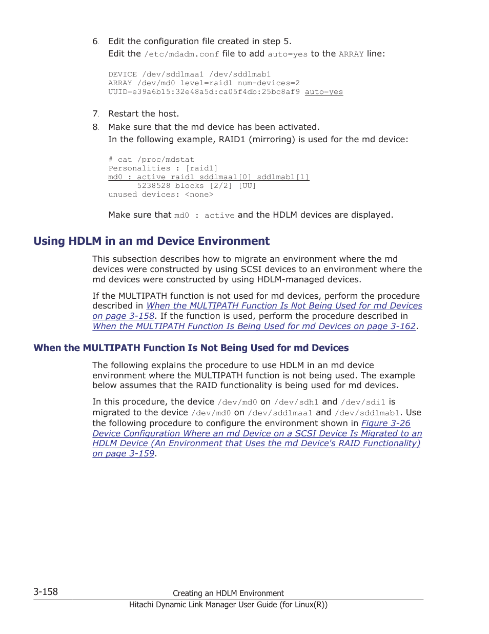 Using hdlm in an md device environment, Using hdlm in an md device environment -158, Using hdlm in an | HP XP P9500 Storage User Manual | Page 226 / 640