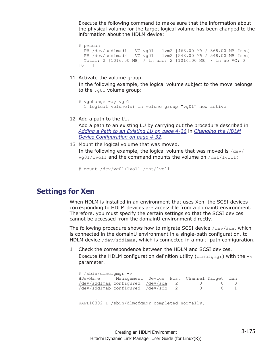 Settings for xen, Settings for xen -175 | HP XP P9500 Storage User Manual | Page 243 / 640