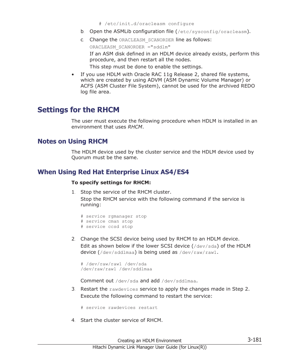 Settings for the rhcm, Notes on using rhcm, When using red hat enterprise linux as4/es4 | Settings for the rhcm -181, Notes on using rhcm -181, When using red hat enterprise linux as4/es4 -181, Settings for the, 15, or | HP XP P9500 Storage User Manual | Page 249 / 640