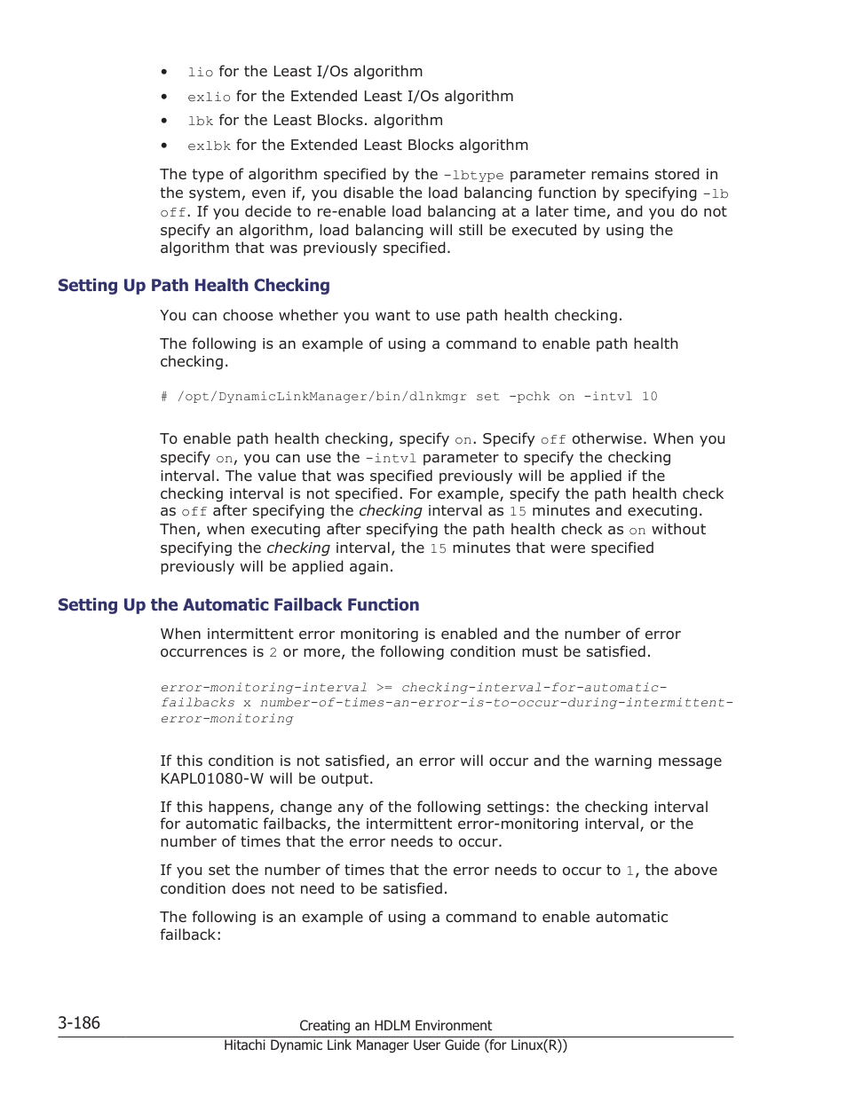 Setting up path health checking -186, Setting up the automatic failback function -186 | HP XP P9500 Storage User Manual | Page 254 / 640