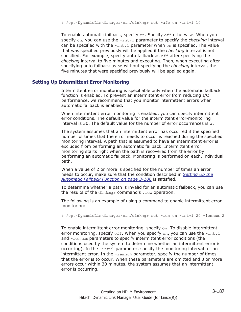 Setting up intermittent error monitoring -187 | HP XP P9500 Storage User Manual | Page 255 / 640
