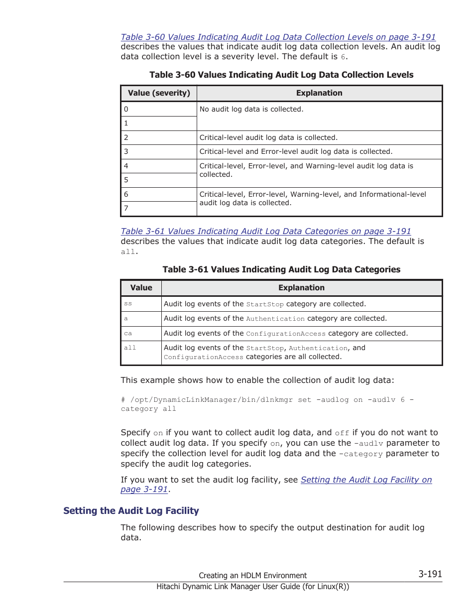 Setting the audit log facility -191 | HP XP P9500 Storage User Manual | Page 259 / 640