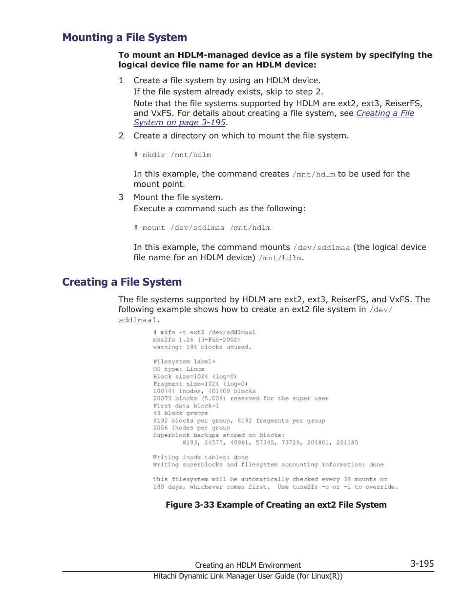 Mounting a file system, Creating a file system, Mounting a file system -195 | Creating a file system -195 | HP XP P9500 Storage User Manual | Page 263 / 640