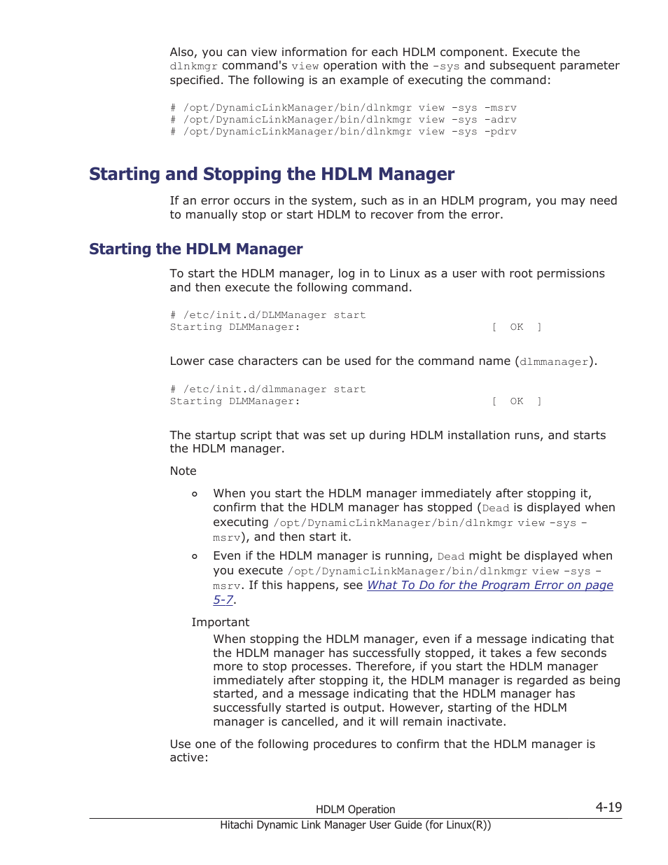 Starting and stopping the hdlm manager, Starting the hdlm manager, Starting and stopping the hdlm manager -19 | Starting the hdlm manager -19 | HP XP P9500 Storage User Manual | Page 315 / 640
