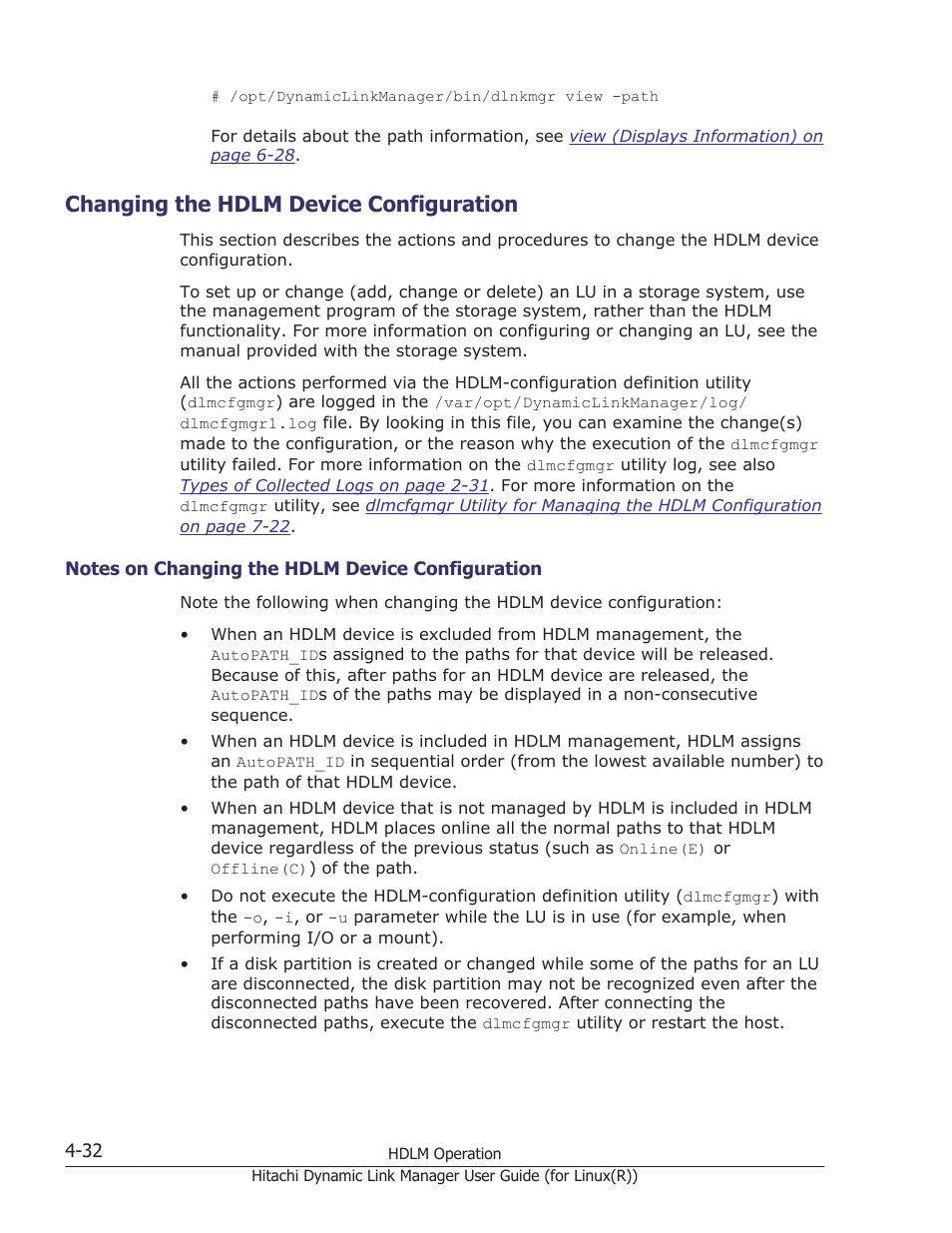 Changing the hdlm device configuration, Changing the hdlm device configuration -32, Changing the hdlm device | Changing the hdlm | HP XP P9500 Storage User Manual | Page 328 / 640