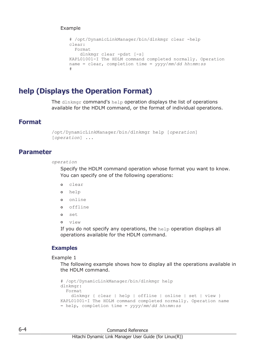 Help (displays the operation format), Format, Parameter | Help (displays the operation format) -4, Format -4, Parameter -4 | HP XP P9500 Storage User Manual | Page 356 / 640