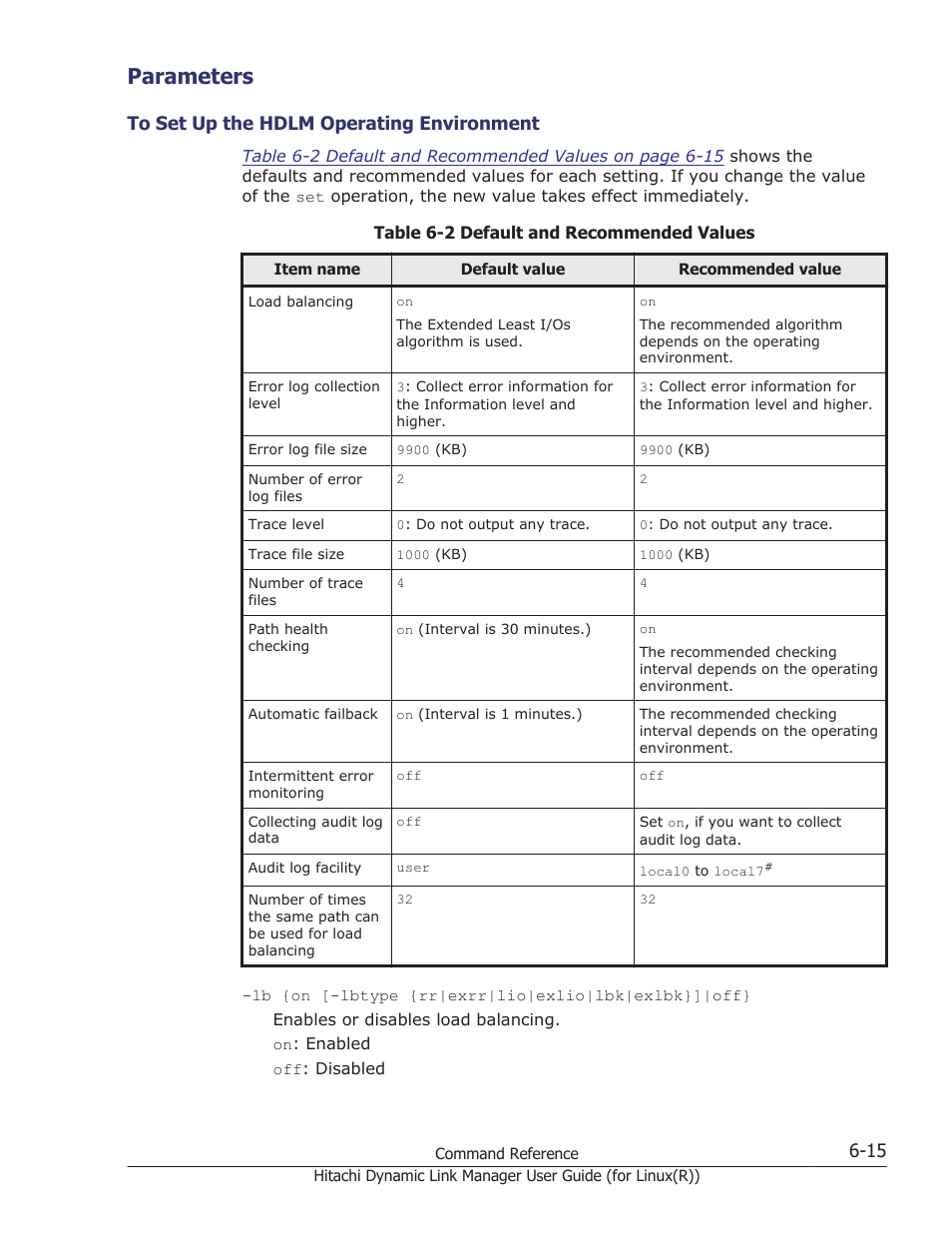 Parameters, Parameters -15, To set up the hdlm operating environment -15 | HP XP P9500 Storage User Manual | Page 367 / 640