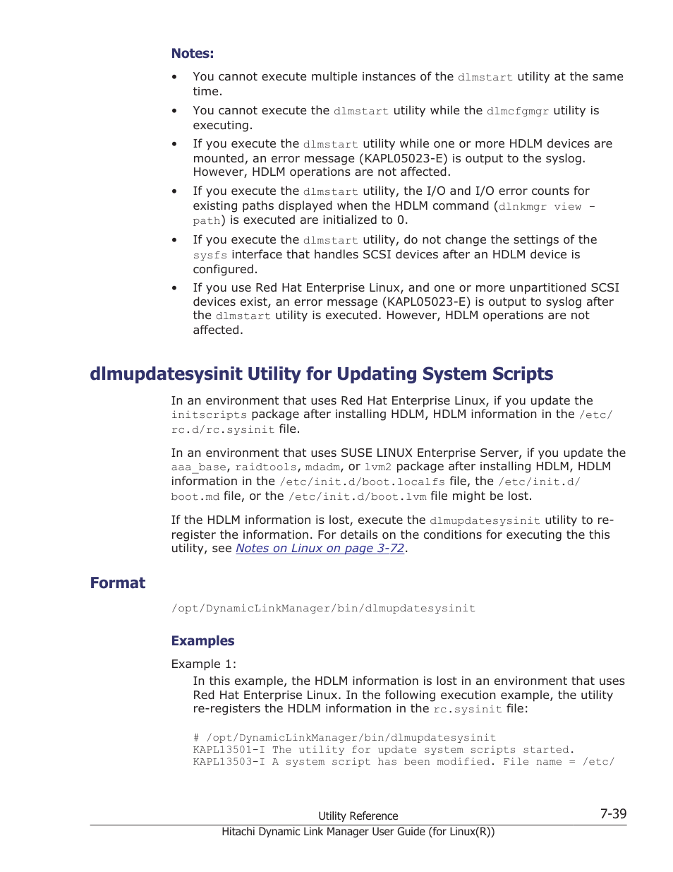 Format, Format -39, Dlmupdatesysinit | For details about this utility, see, Dlmupdatesysinit utility for updating, Package. for details, see | HP XP P9500 Storage User Manual | Page 449 / 640